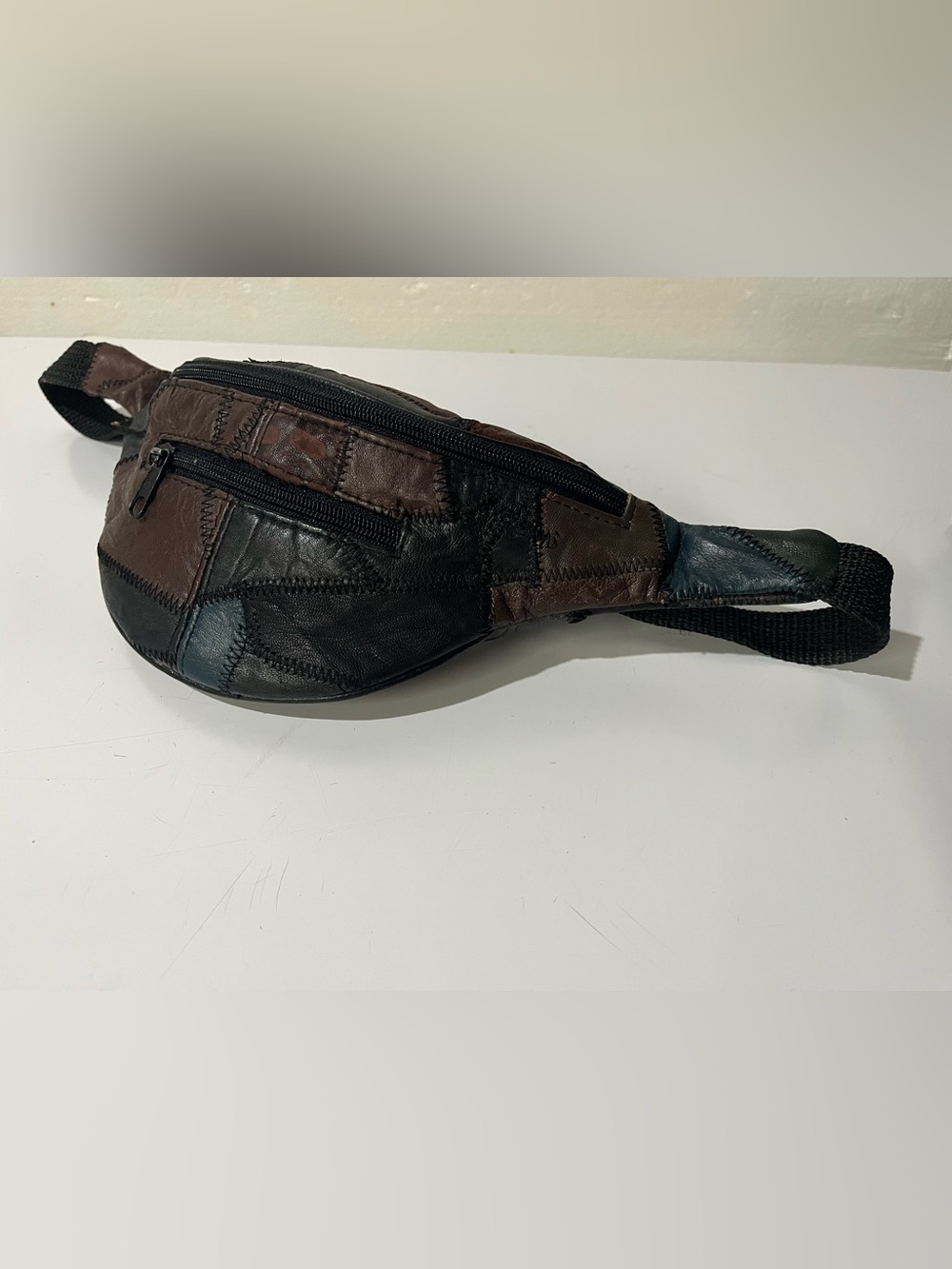 Vintage leather patchwork waist bag or crossbody bag